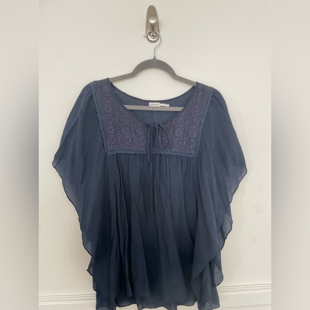 Navy Blue Blouse with Lace Details